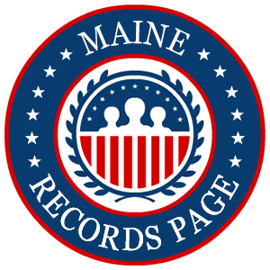 A red, white, and blue round logo with the words Maine Records Page