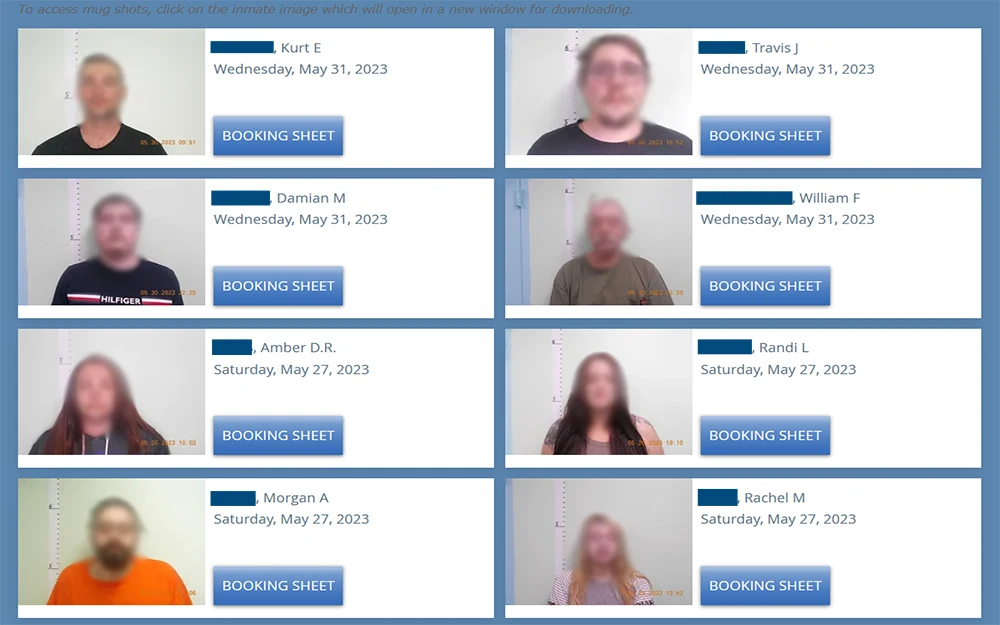 A screenshot from the Franklin County sheriff's office website showing the inmates list page.